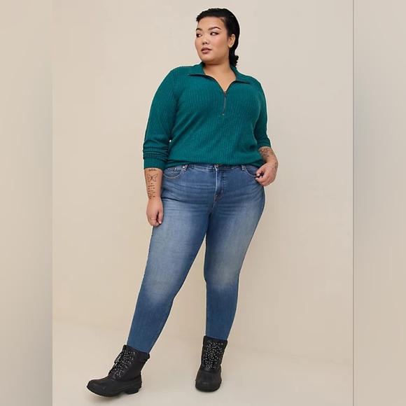 TORRID RELAXED FIT SUPER SOFT PLUSH RIB QUARTER ZIP SWEATSHIRT 0X BLUE - Picture 2 of 5